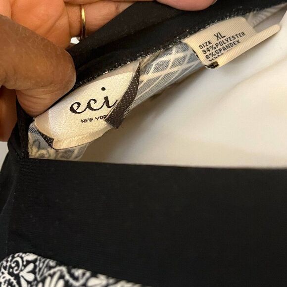 ECI Women's A-Line Dress XL Black Geometric Print Bohemian Long Sleeves - Picture 6 of 10